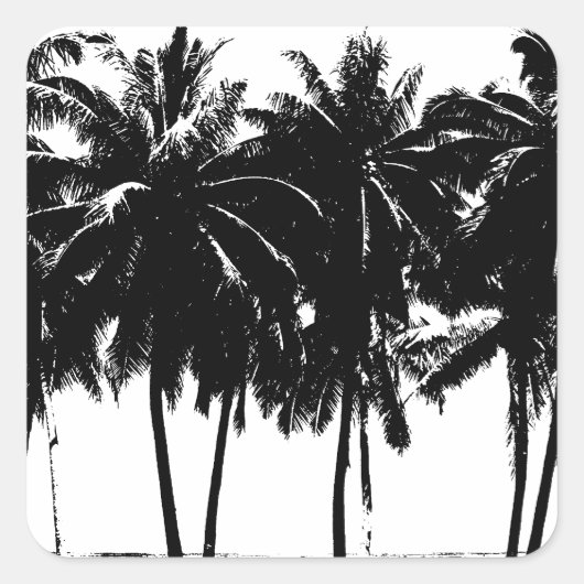Black White Palm Trees Silhouette Vierkante Sticker (Voorkant)