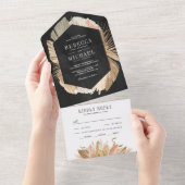 Black White Pampas Grass Dried Palm Leaves Wedding All In One Uitnodiging (Afscheurbaar)