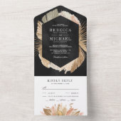 Black White Pampas Grass Dried Palm Leaves Wedding All In One Uitnodiging (Binnen)