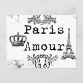 Black White Paris Amour Eiffel Tower Briefkaart (Voorkant)