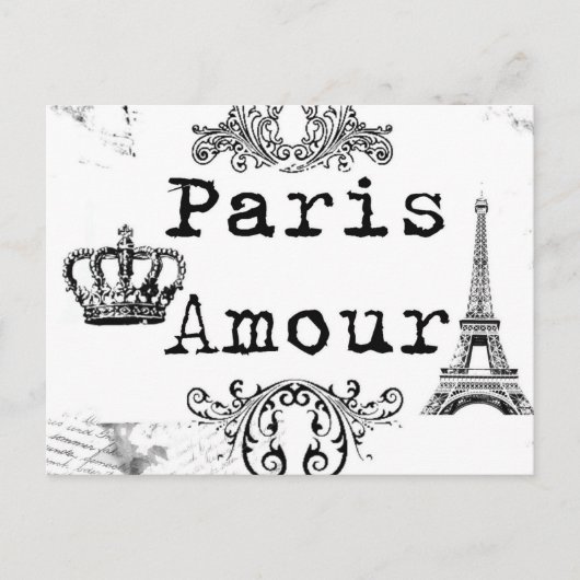  Black White Paris Amour Eiffel Tower Briefkaart (Voorkant)