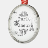 Black White Paris Amour Eiffel Tower Metalen Ornament (Links)