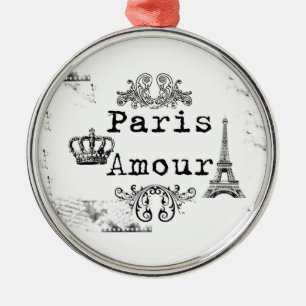  Black White Paris Amour Eiffel Tower Metalen Ornament