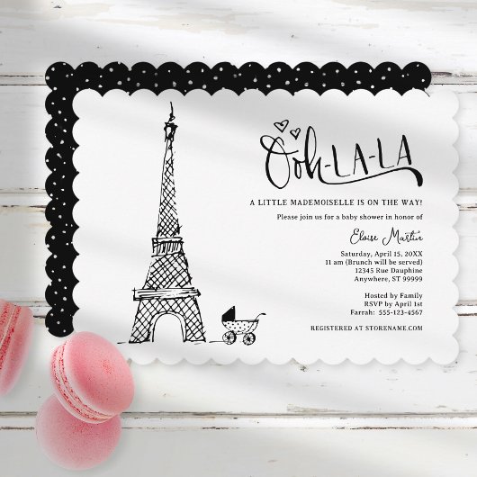 Black White Paris Baby shower français Invitation