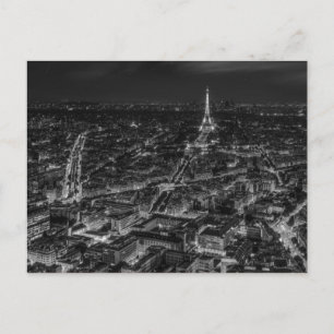 Black White Paris City Night Eiffel Tower Travel Briefkaart