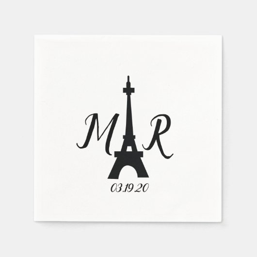 Black White Paris Tower Wedding Logo Servet (Voorkant)