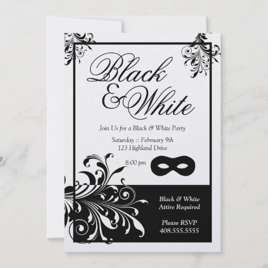Black & White Party Uitnodiging (Voorkant)