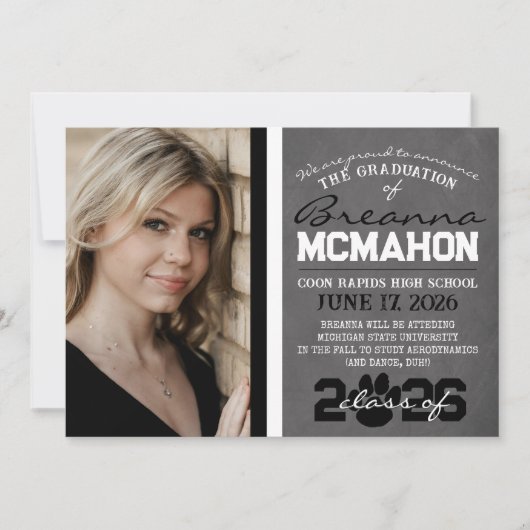 Black & White Paw Print Afstuderen Kaart (Voorkant)