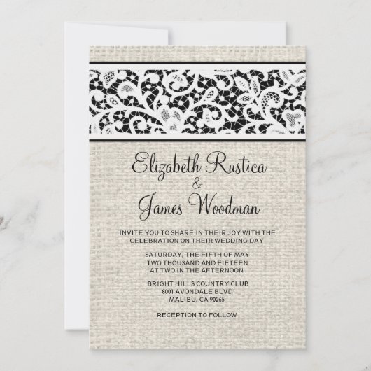 Black White Pays Linge Mariage Invitations (Devant)