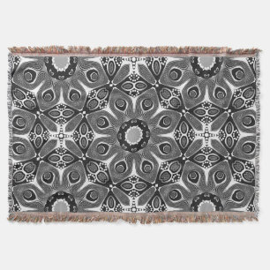 Black White Peacock Circle Woven Throw Blanket Deken
