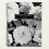 Black & White Peonies Waterverf Bloemenalbum Planner (Voorkant)