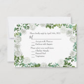 Black & White Peony Roos Invitation Reply Kaart (Voorkant)