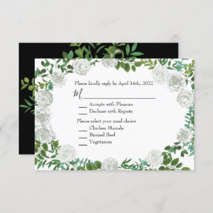 Black & White Peony Roos Invitation Reply Kaart