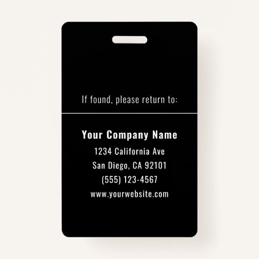 Black White Personalized Employee ID Card Badge (Achterkant)