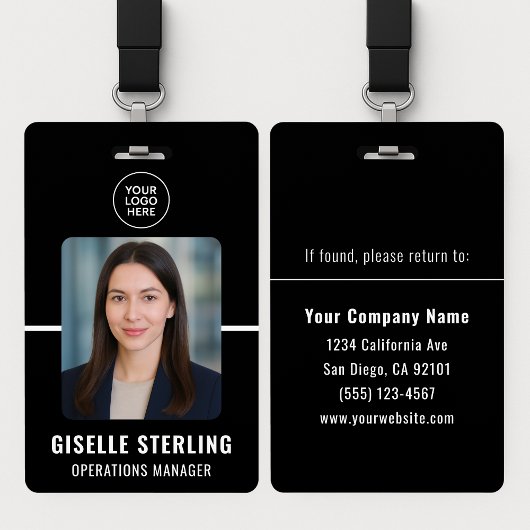 Black White Personalized Employee ID Card Badge
