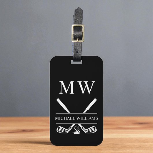 Black White Personalized Monogram Golf Clubs Bagagelabel