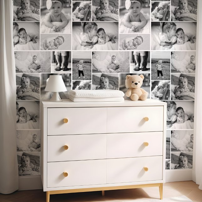 Black & White Personnalisé Mur Bébé Photo Collage (Black & White Personalized Wall Baby Photo Collage Wallpaper)