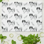 Black White Phalène Dog Pattern with Dog Name Theedoek (Gevouwen)