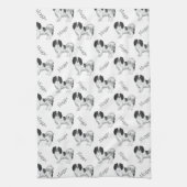 Black White Phalène Dog Pattern with Dog Name Theedoek (Verticaal)