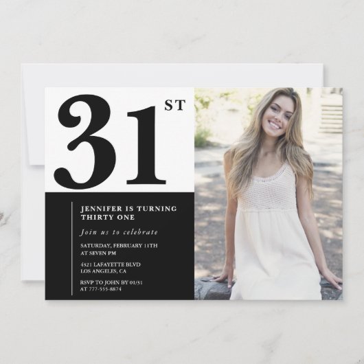 Black White Photo 31st Birthday Invitations (Devant)