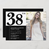 Black White Photo 38e anniversaire Invitations (Devant / Derrière)