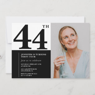 Black White Photo 44th Birthday Invitations