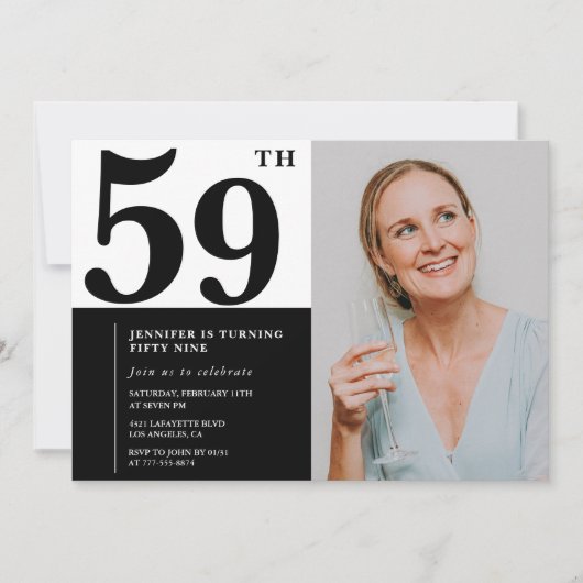 Black White Photo 59e anniversaire Invitations (Devant)