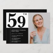Black White Photo 59e anniversaire Invitations (Devant / Derrière)