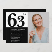 Black White Photo 63e anniversaire Invitations (Devant / Derrière)