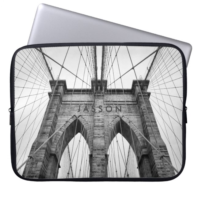 Black & White Photo Brooklyn Bridge Laptop Sleeve (Voorkant)