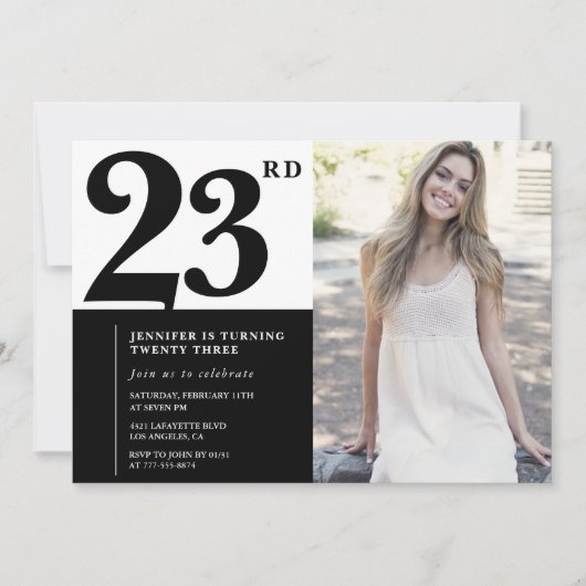 Black White Photo Invitations 23e anniversaire (Devant)