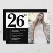 Black White Photo Invitations 26th Birthday (Devant / Derrière)