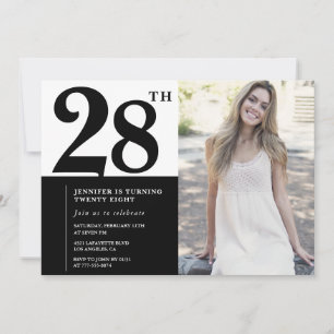 Black White Photo Invitations 28th Birthday