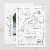 Black White Photo Main Tirée Grad Party Invitation (Devant / Derrière)