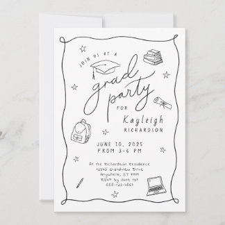 Black White Photo Main Tirée Grad Party Invitation