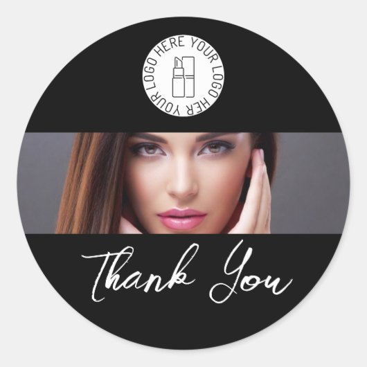 Black White Photo Makeup Logo Thank You Ronde Sticker (Voorkant)