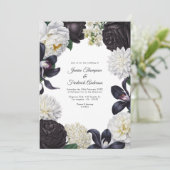 Black & White Photo/QR Code Floral Wedding Kaart (Staand voorkant)