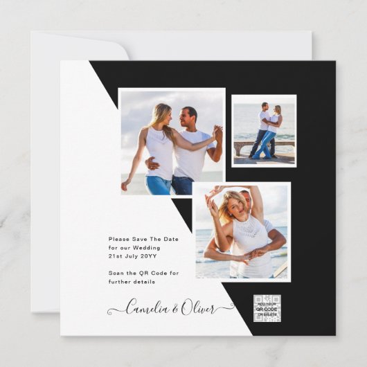 Black White Photo Weddenschap nodigt QR Code Save (Voorkant)