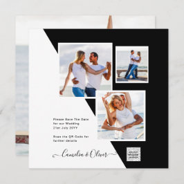 Black White Photo Weddenschap nodigt QR Code Save 