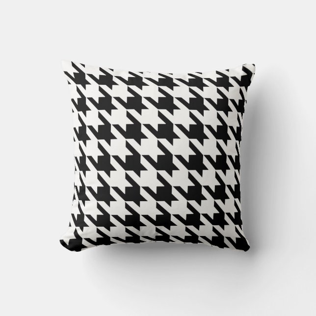 Black White Pied De Poule Houndstooth Kussen (Voorkant)
