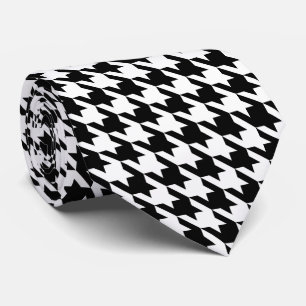 Black White Pied de Poule Houndstooth Stropdas