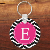 Black White Pink Chevron Custom Sleutelhanger (Voorkant)