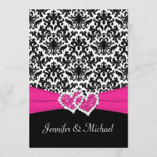 Black White Pink Damask Hearts Weddenschap Kaart