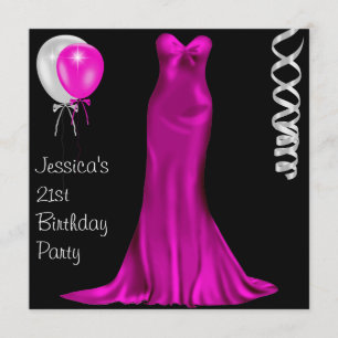 Black White Pink Formal Dress 21st Birthday Kaart