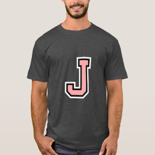 Black White Pink Letter J Monogram Initiaal Colleg T-shirt