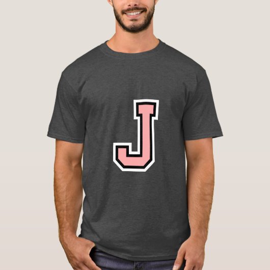 Black White Pink Letter J Monogram Initiaal Colleg T-shirt (Voorkant)