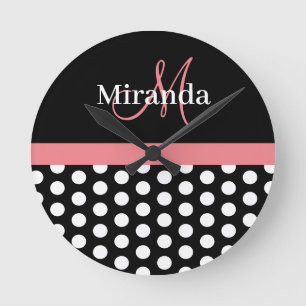 Black White Pink Monogram Polka Dot Watch Ronde Klok