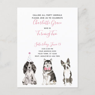 Black White Pink Script Girl's 2e verjaardagsfeest Uitnodiging Briefkaart