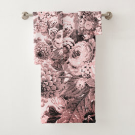 Black White Pink Tone Peony Floral Toile Bad Handdoek