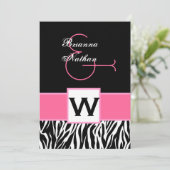 Black White Pink Zebra Wedding Kaart (Staand voorkant)